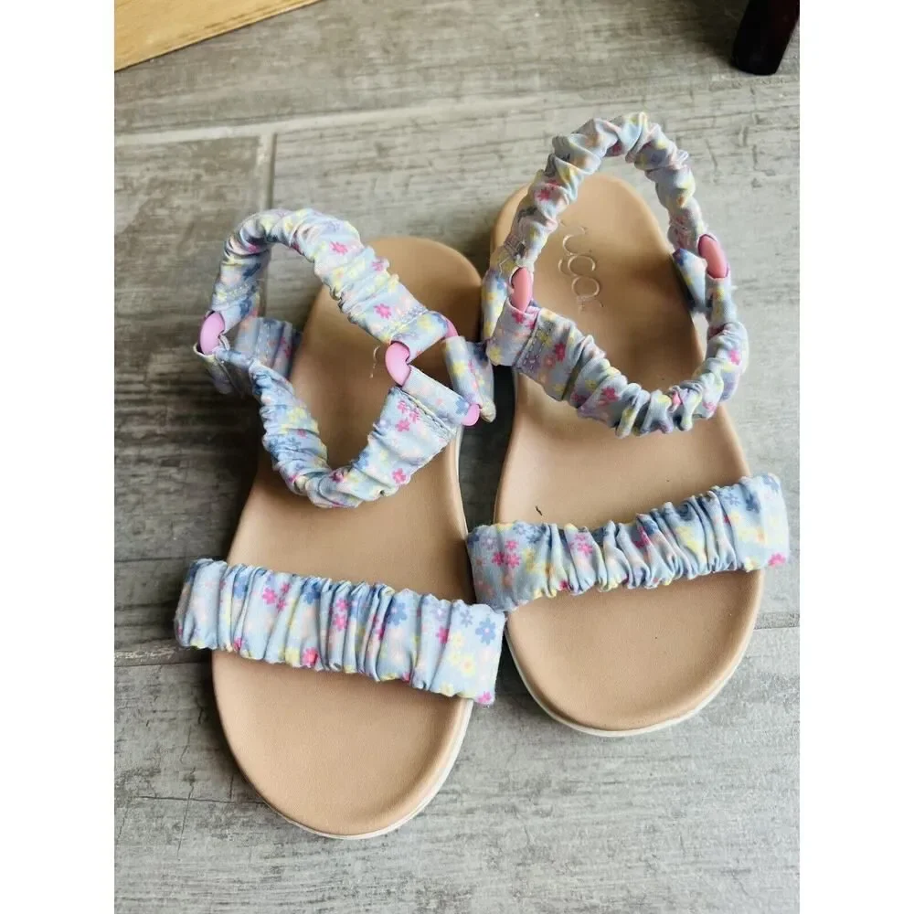 SUGAR Boutique Blue Floral Baby Toddler Girl Sandals Stretch Slip On Cute Size 6